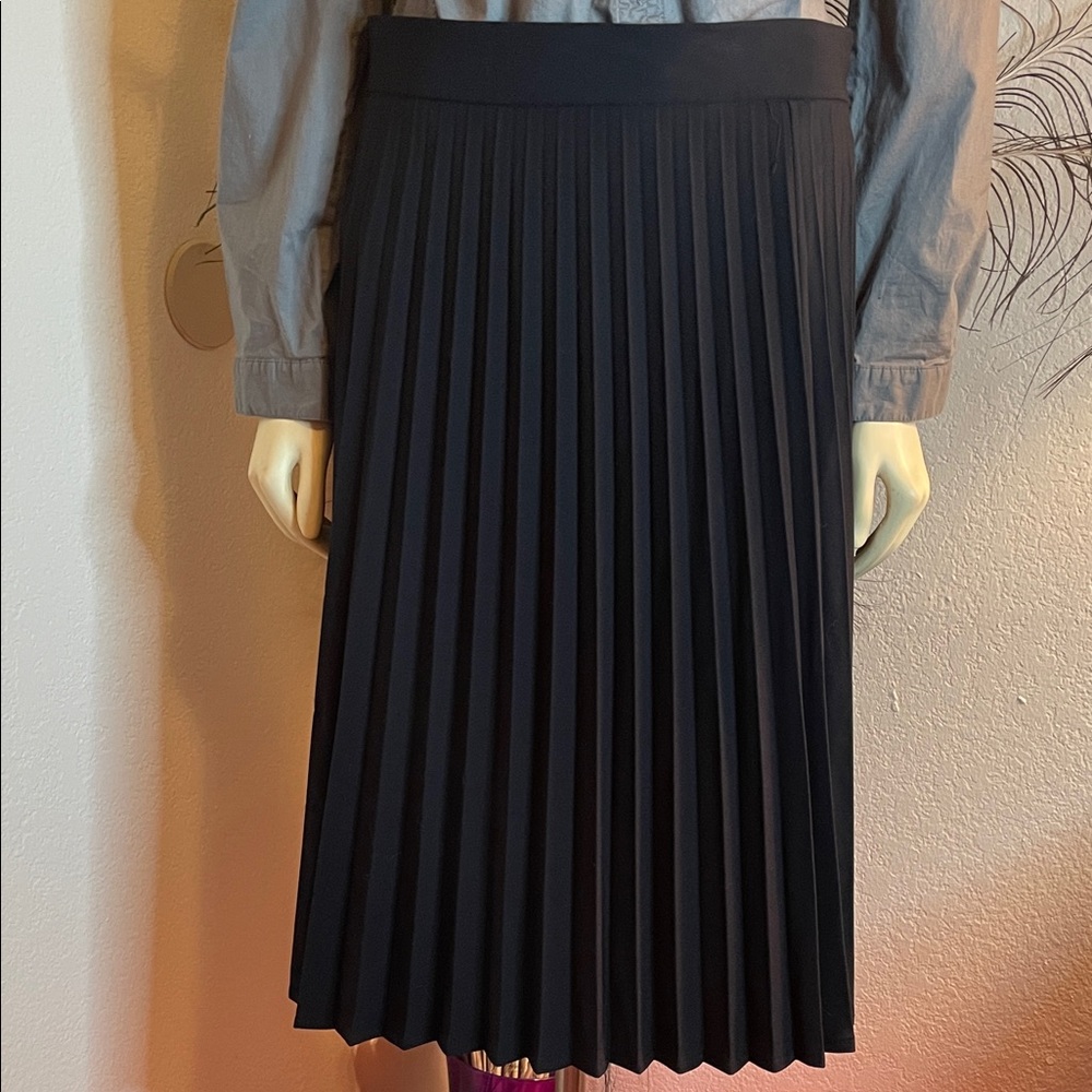 Chic Black Pleated Midi Skirt modest Tznius classic work wear